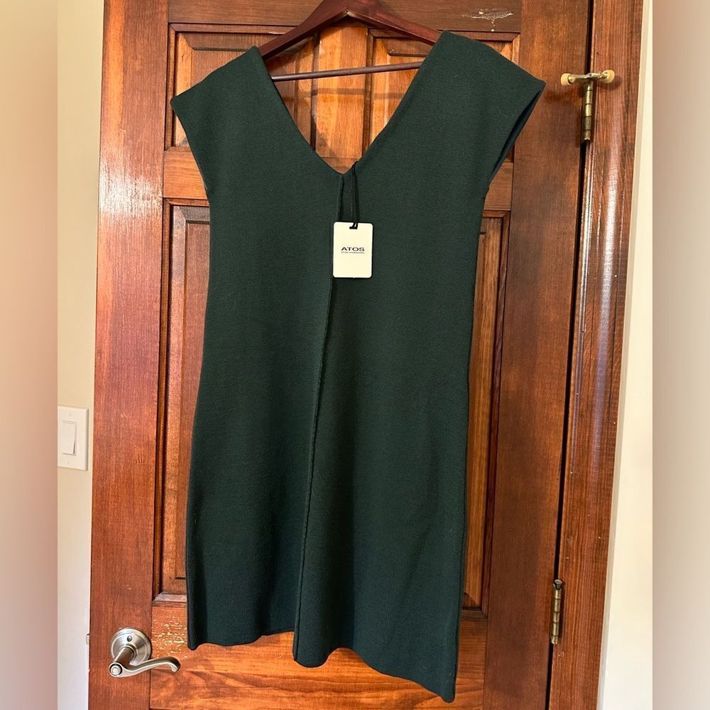 NWT Stunning Dark Green Atos Lombardini Knit Shift Dress Size Small/IT 40